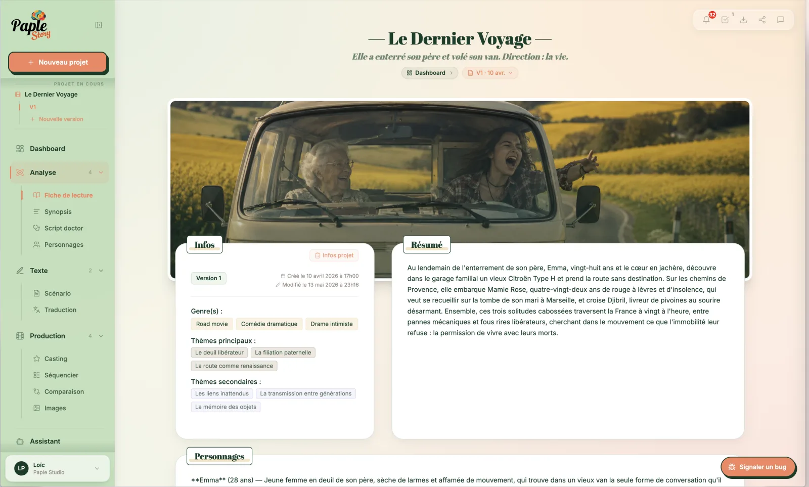 Paple Story — fiche de lecture du projet « Le Dernier Voyage »
